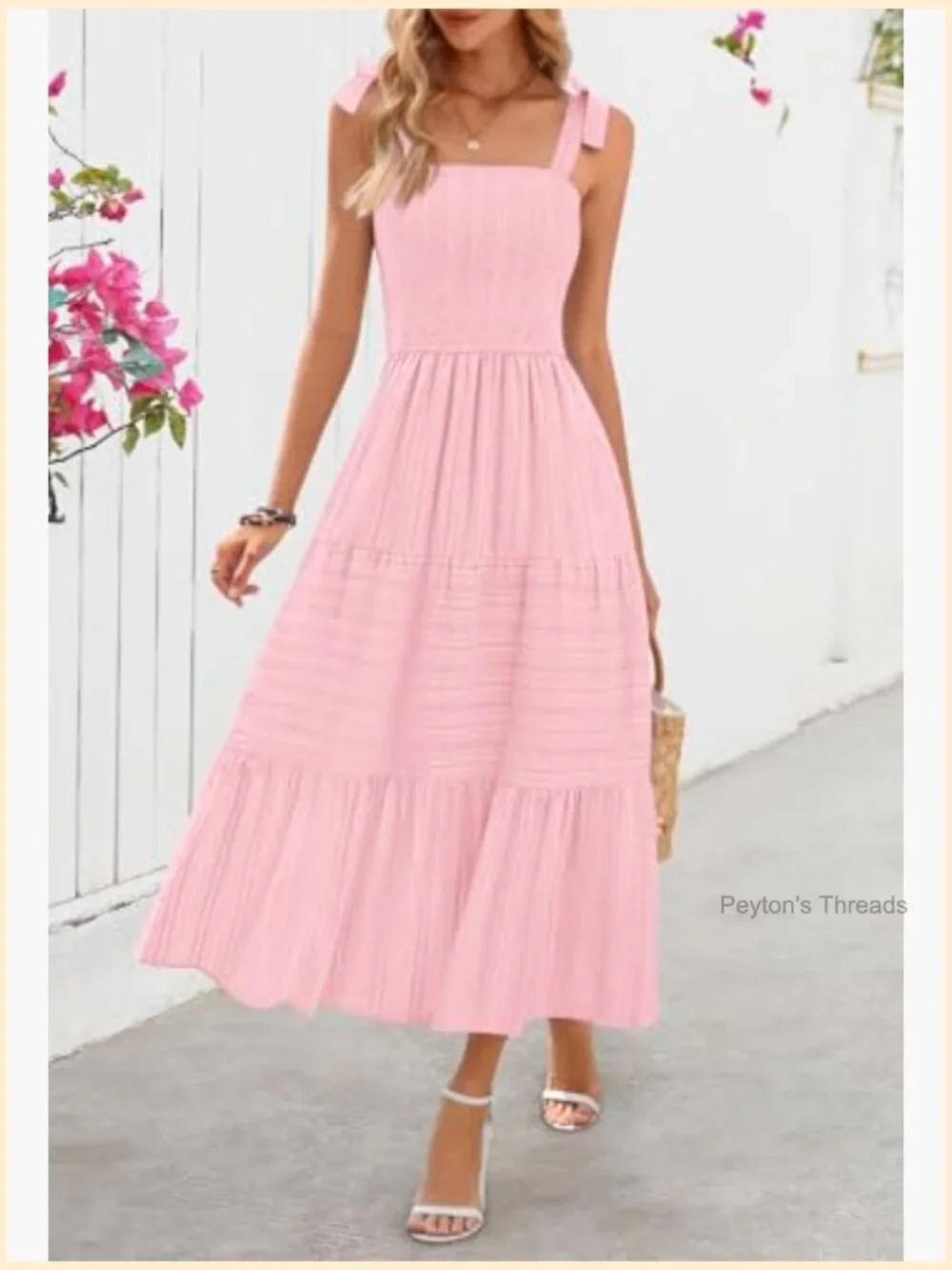 Boho Maxi Dress Sleeveless Smocked A-Line Sundress with Pockets
